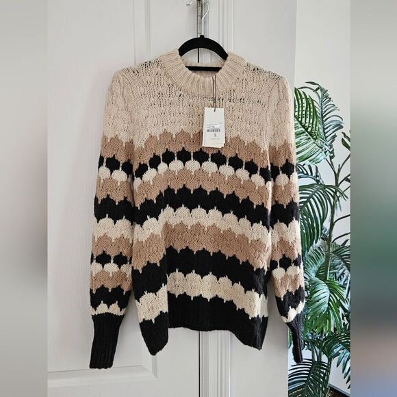 Nwt B. Coastline Stylish Women's Sweater in Black, Brown, and Cream - Picture 1 of 5